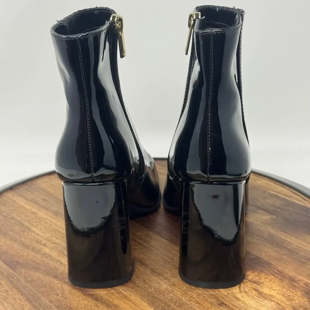 JLO Jennifer Lopez Mid Calf Ankle Black Patent Faux Leather Boots Shoes Size 9 - Picture 4 of 10